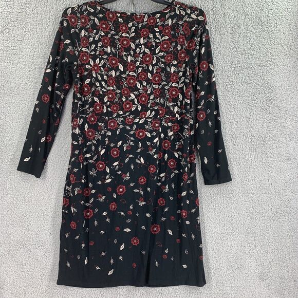 J Jill Dress Tunic Floral Sz S Stretch Soft Wearever Black Red Flower Pleated - Picture 1 of 10